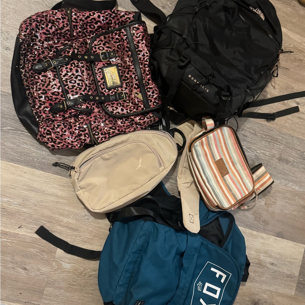 Leopard Print Backpack and Assorted Bags
